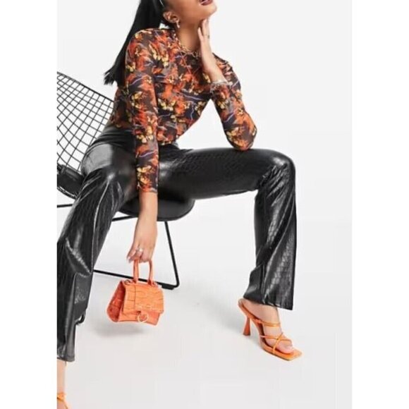 Asos Designs Top Womens 10 Flame Butterfly Print Mesh Cropped Long Sleeve Boho - Picture 1 of 7